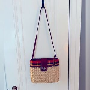 EUC Vintage Brighton Crossbody Straw Purse w/Plaid Silk Lining